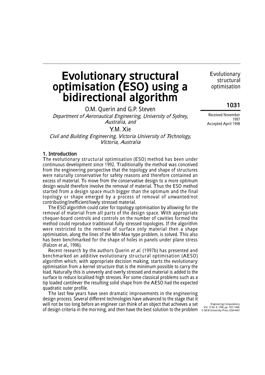 Evolutionary Structural Optimization», Yi Min Xie, Grant Steven. Springer, 1997